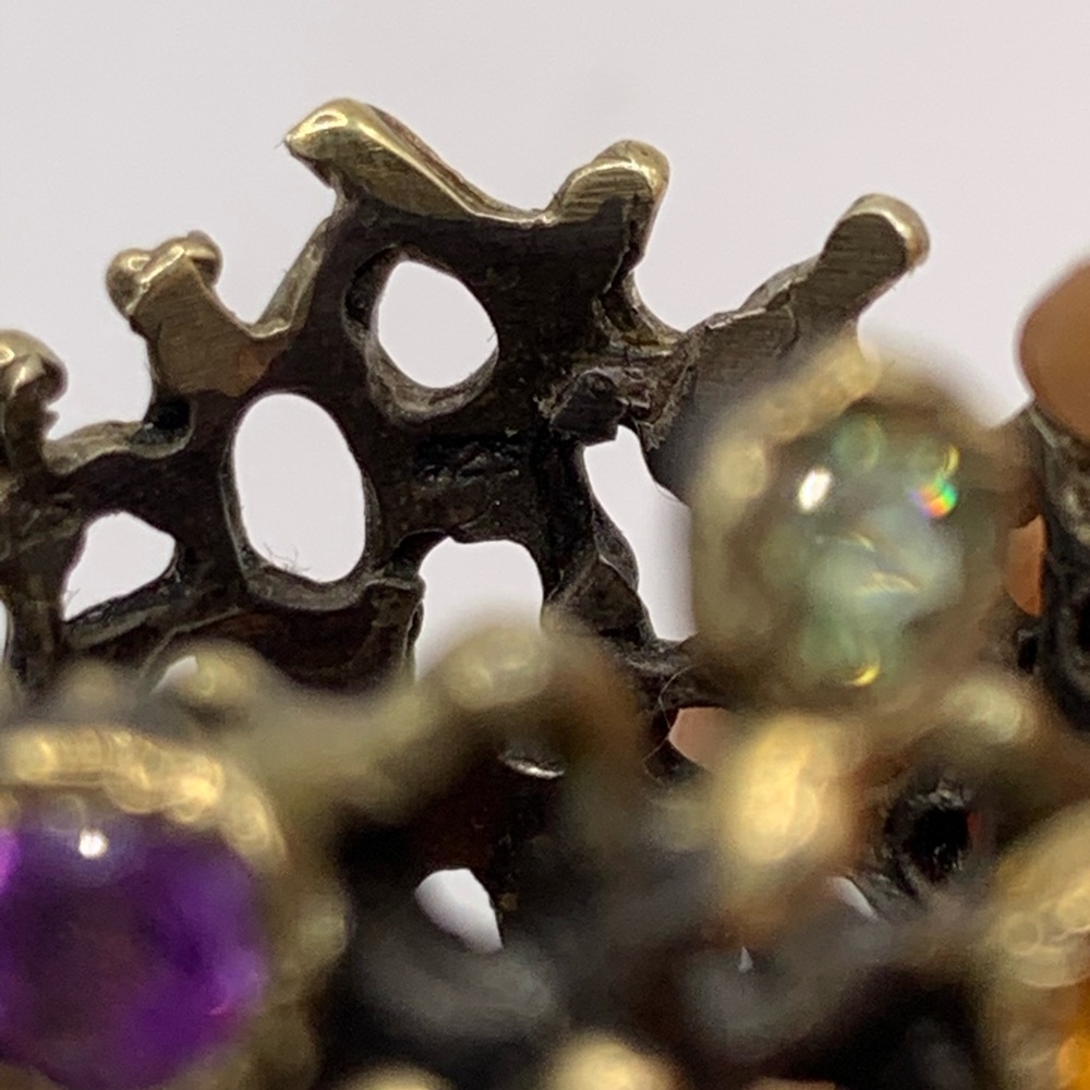 Sterling silver gold plated artisan ring with colourful gems - Picture 5 of 6